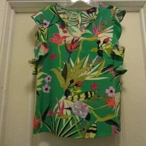 TROPICAL PARADISE ISLAND GIRL GREENS RUFFLES BLOUSE BY MILK & HONEY S